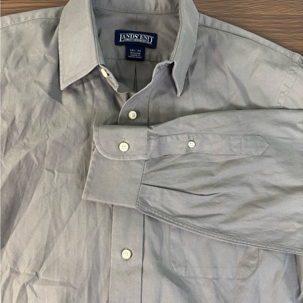 Lands End Mens Regular Fit Long Sleeve Button Down Shirt Gray 14.5-32